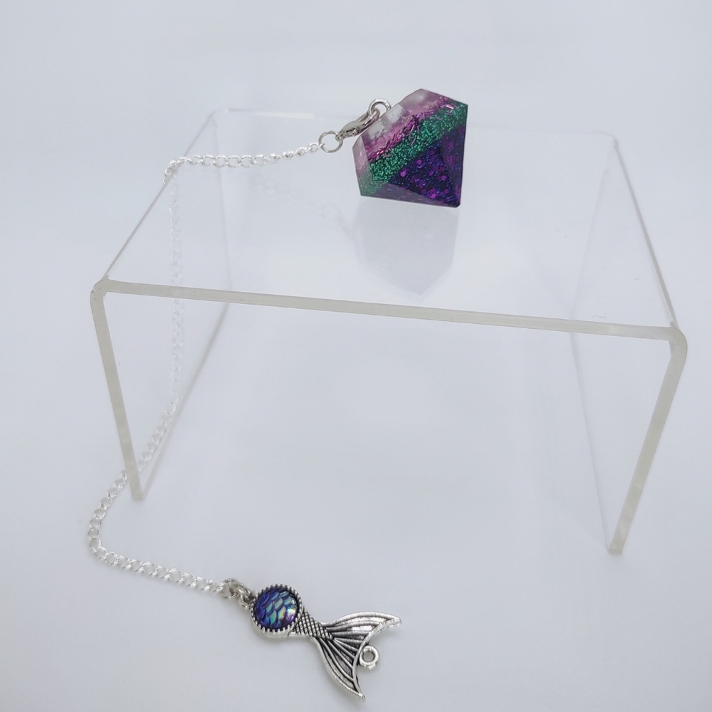 Mermaid purple green and pink glittery handcrafted dowsing pendulum